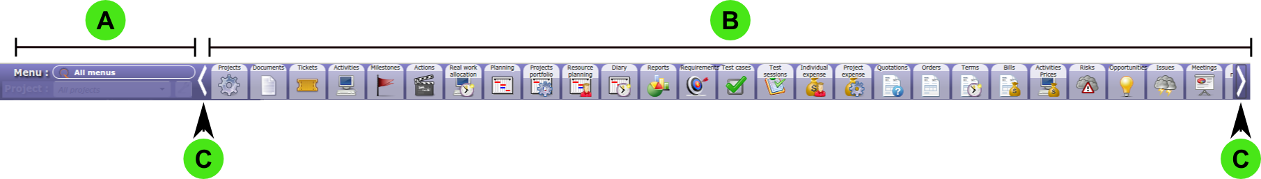 Menu on top bar